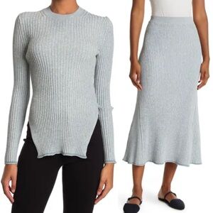 Theory Mouline Ribbed Compact Knit Sweater & Skirt sz S